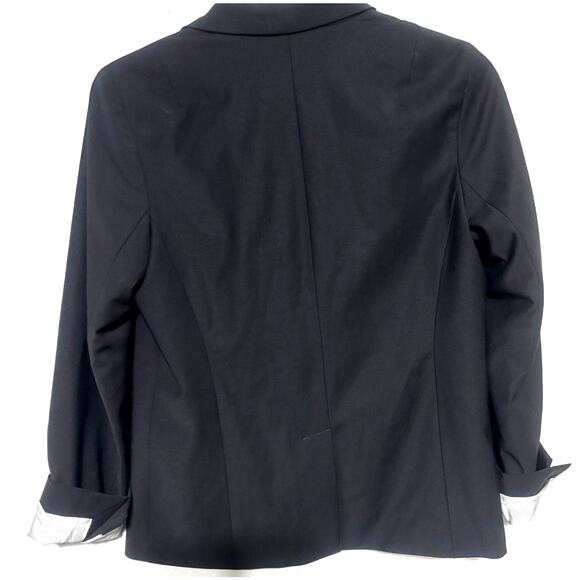 Talbots Black Wool Blazer Sz 10 Single Button Jacket Striped cuff sleeves Chic - Picture 6 of 8